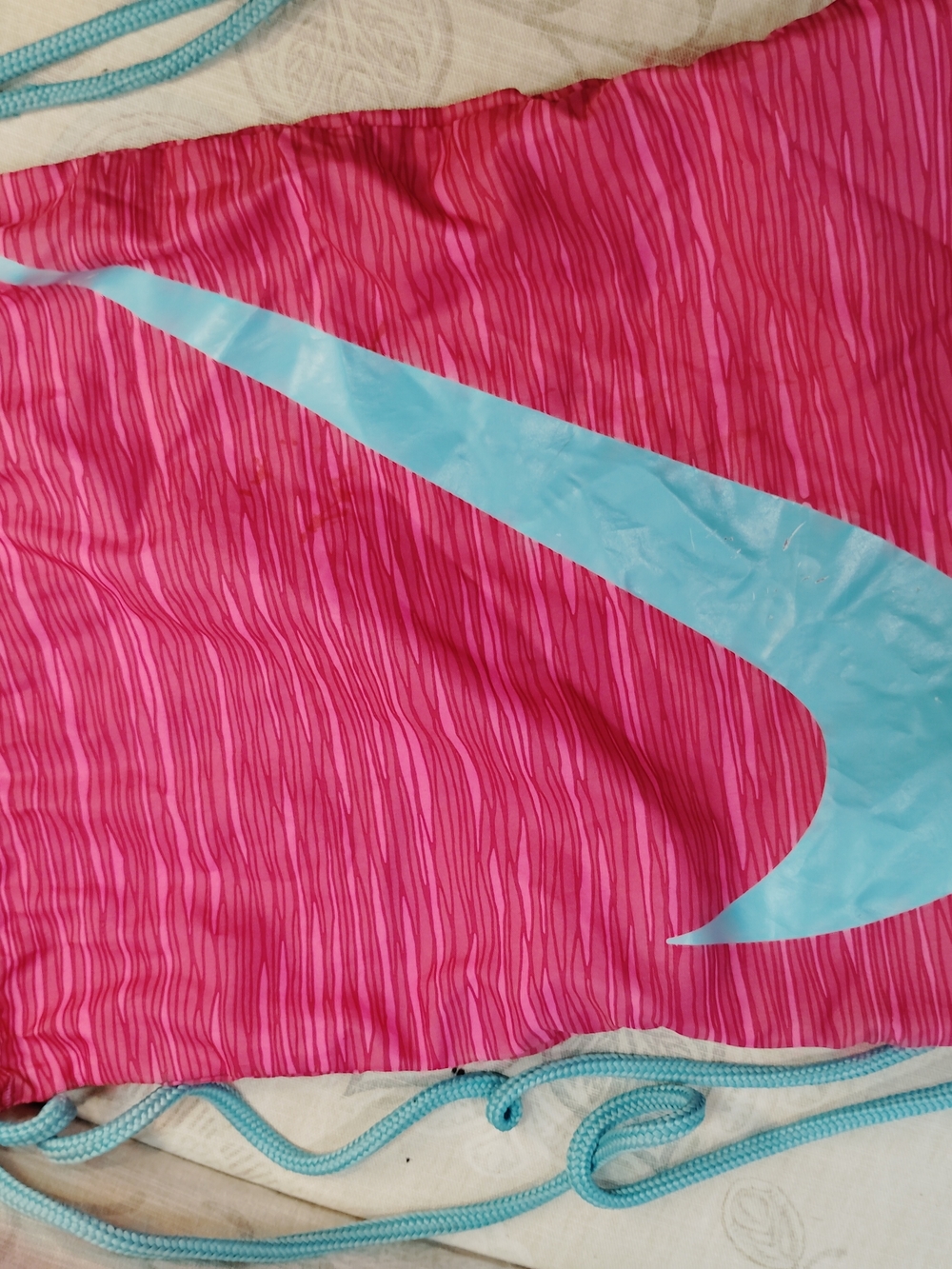 Nike Pink Drawstring Gym Bag with Teal Swoosh